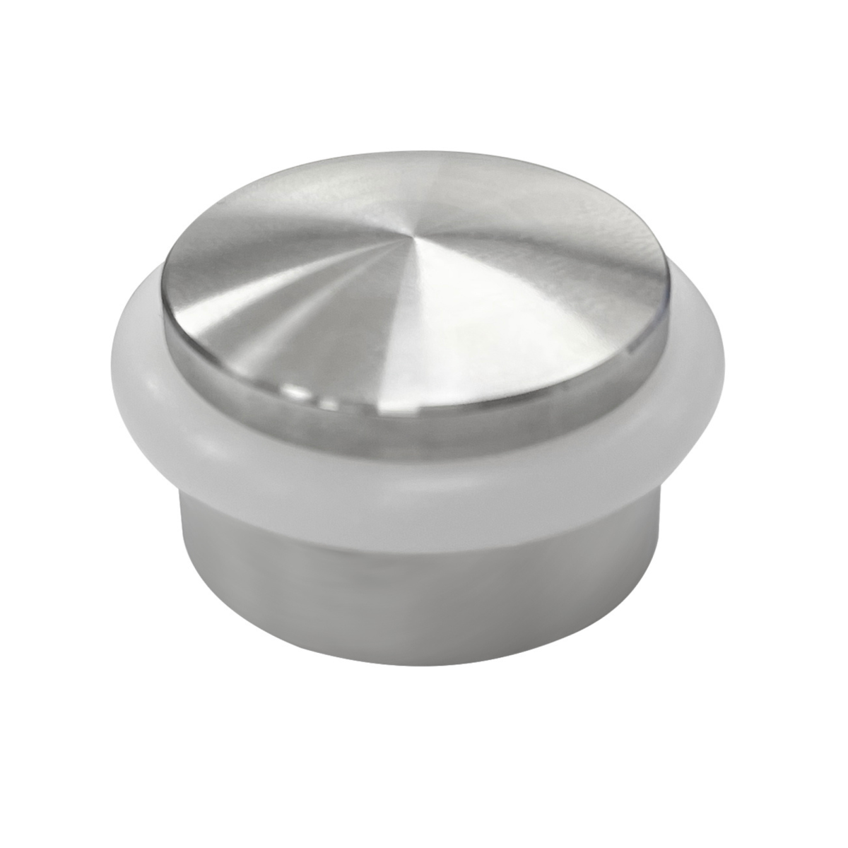 Tope de puerta cilíndrico modelo 530 en acabado acero inoxidable, con sistema de fijación oculta roscada o con base adhesiva 3M