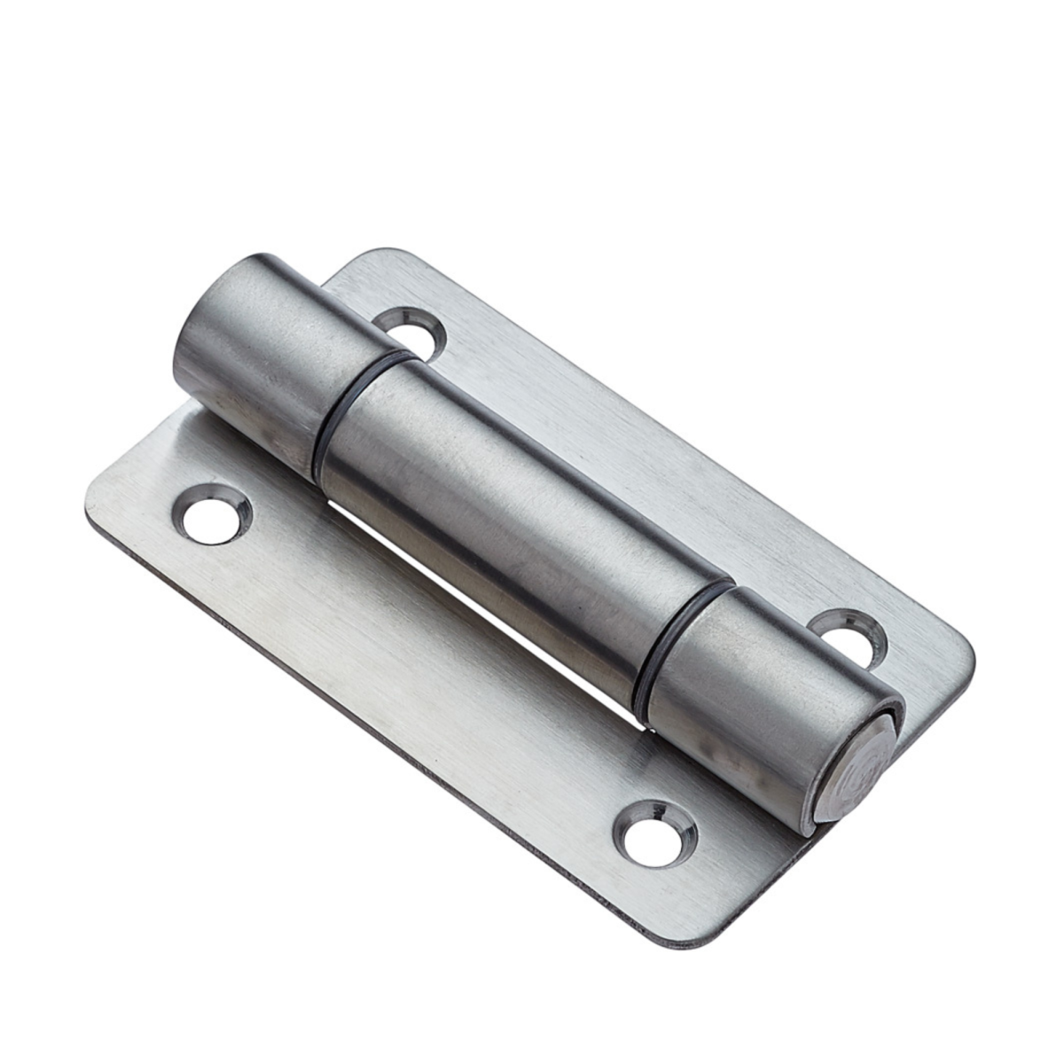 Bisagra Mod. S05 para cabinas sanitarias, fabricada en acero inoxidable AISI 304 con diseño de canto redondo