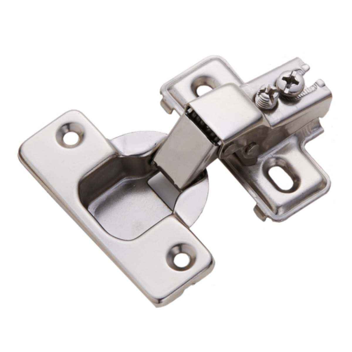 Bisagra de cazoleta enana Modelo 9256 fabricada en acero al carbono cromado, con apertura de 110°, diseñada para puertas de muebles de 16 a 19 mm de espesor.