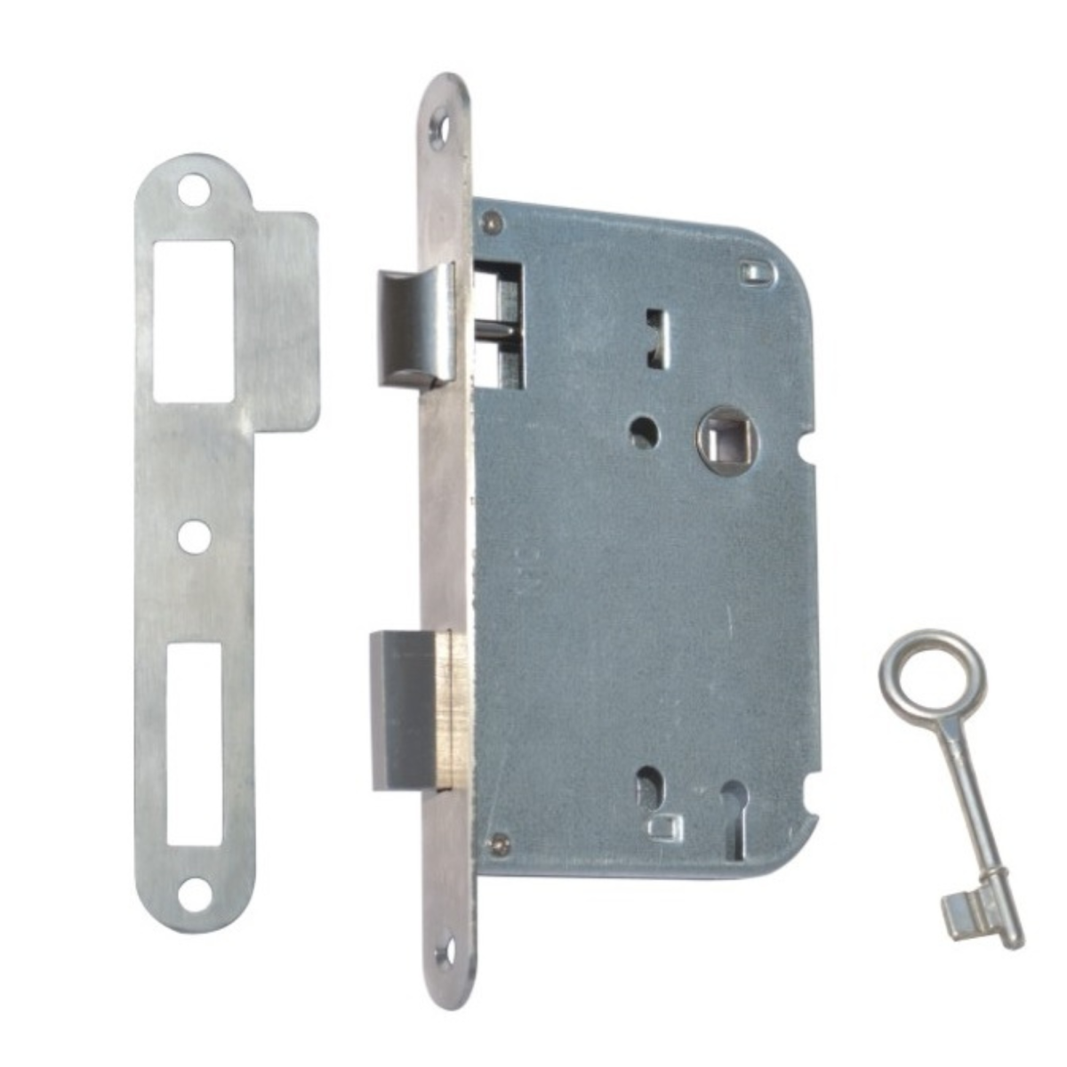 Cerradura de embutir Modelo 260 Brassocho en acero inoxidable para puertas de madera con llave gorja.