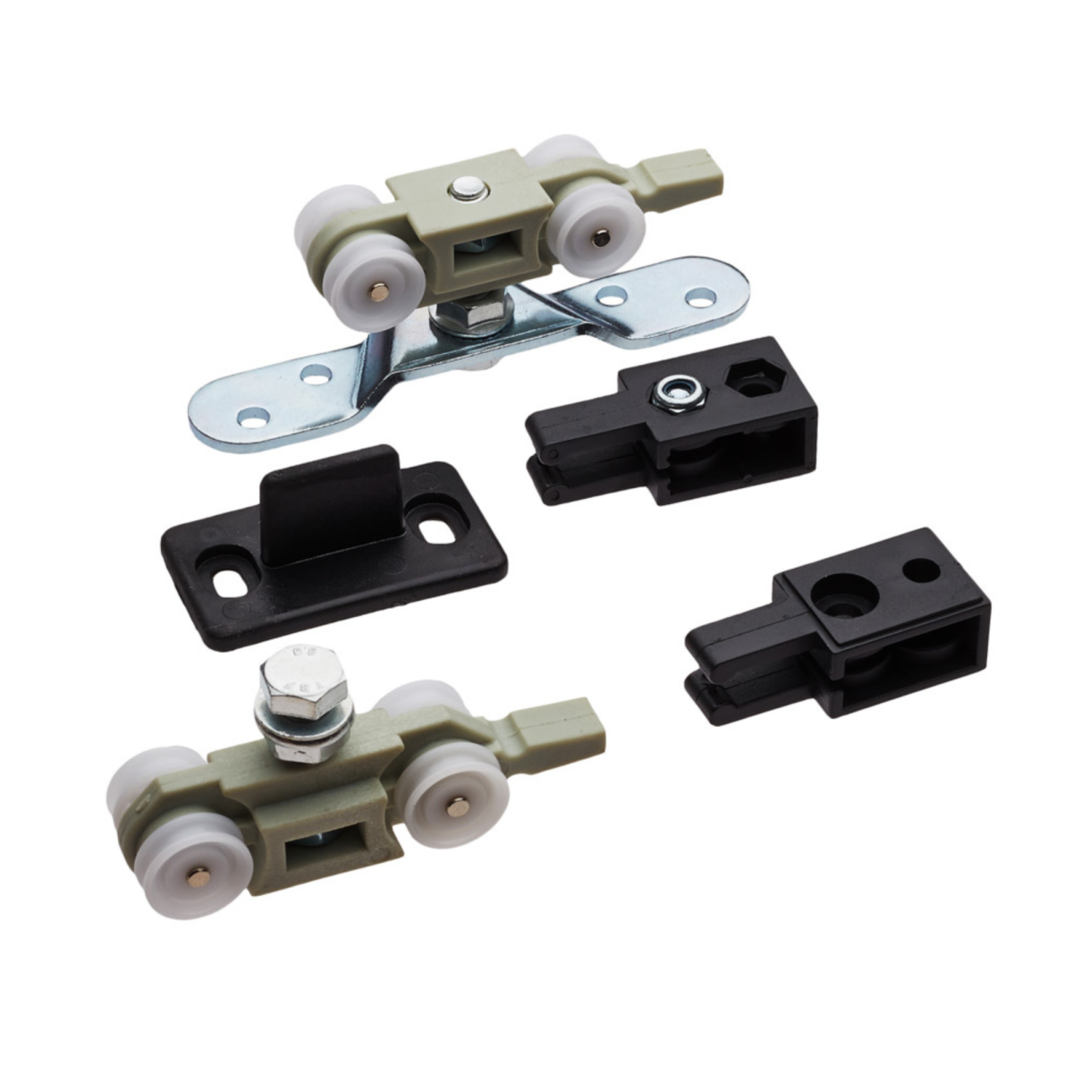 Kit de herrajes Modelo 4000 para puerta corredera de madera de 60kg con ruedas de nylon y soportes de acero