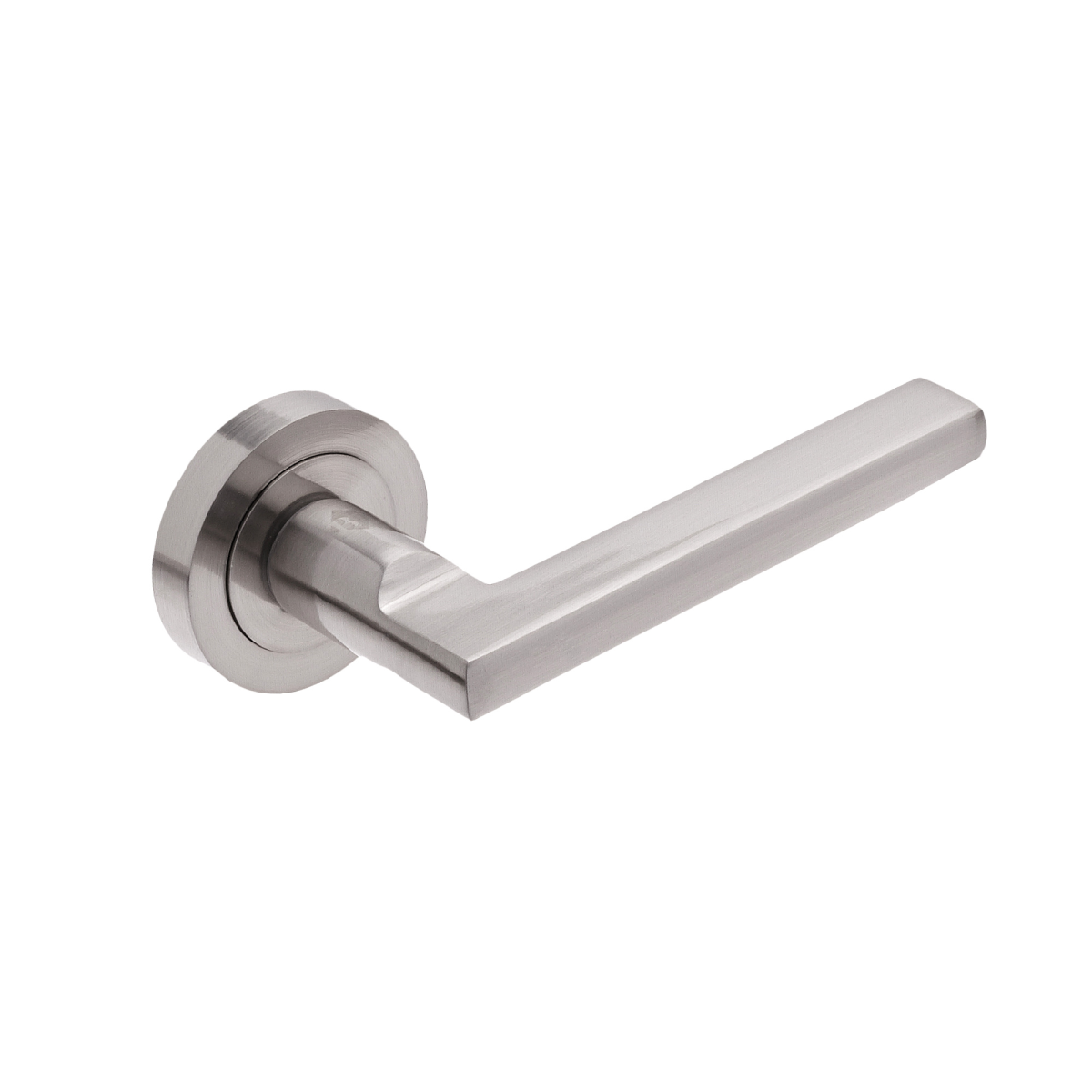 Manivela de puerta Modelo 7668 en aluminio con diseño recto, mango de 114 mm y roseta redonda, acabado Níquel para proyectos residenciales, comerciales y de obra