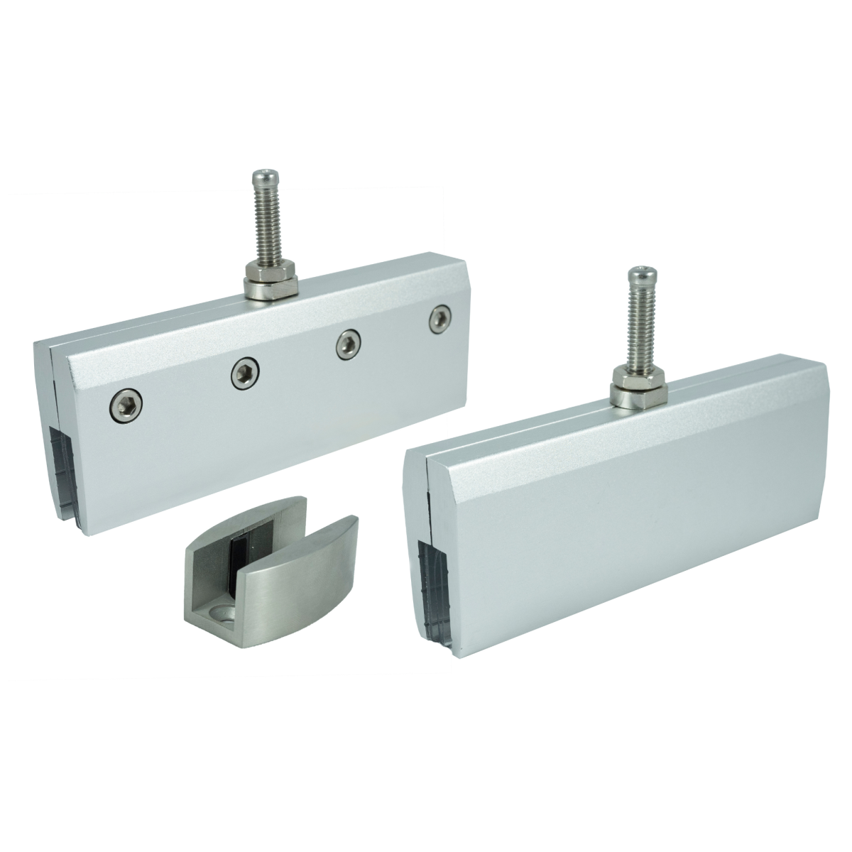 uego completo de pinzas S20 en aluminio anodizado para instalación segura de puertas de vidrio