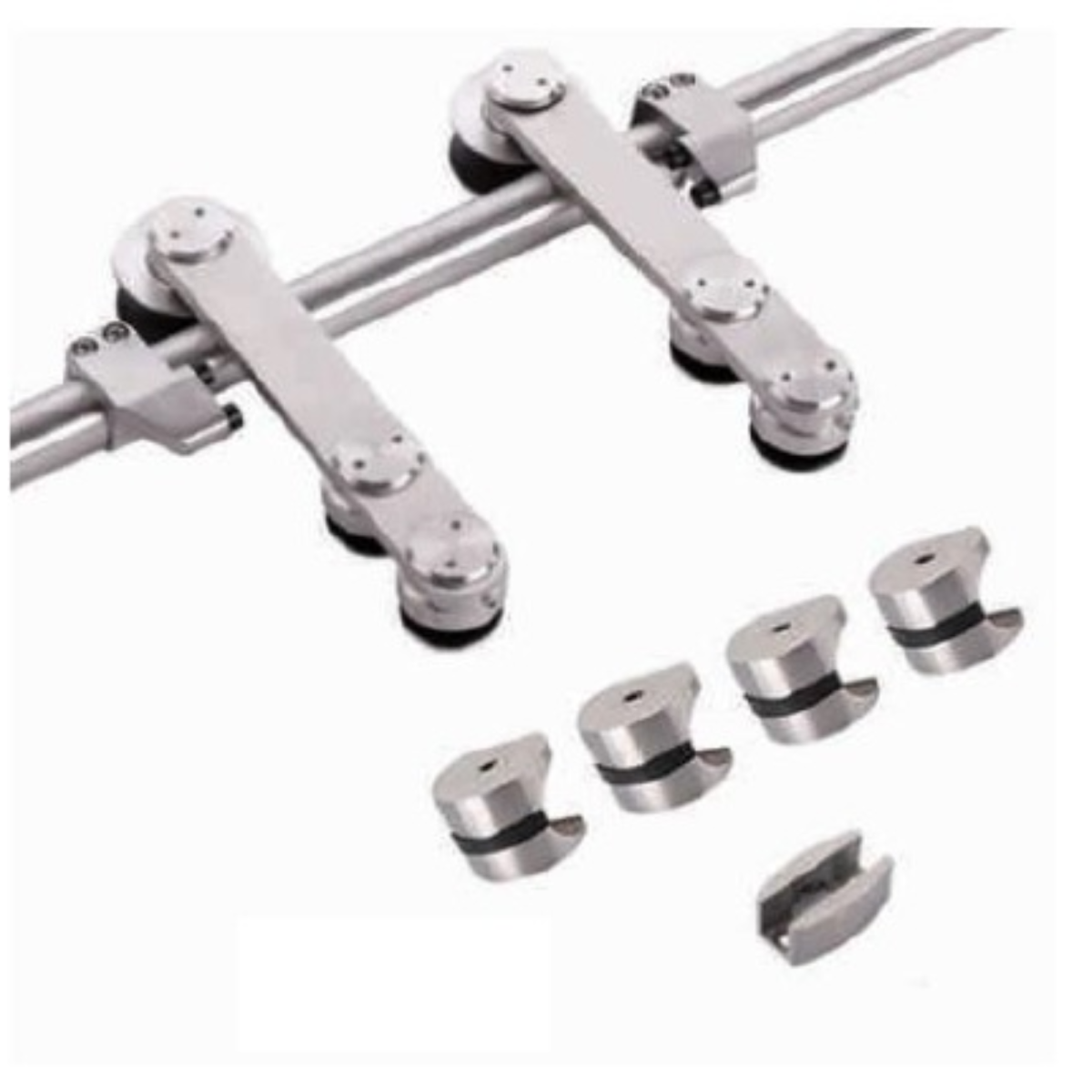 Sistema corredera Modelo 2000 de doble barra en acero AISI 304 para puerta de cristal