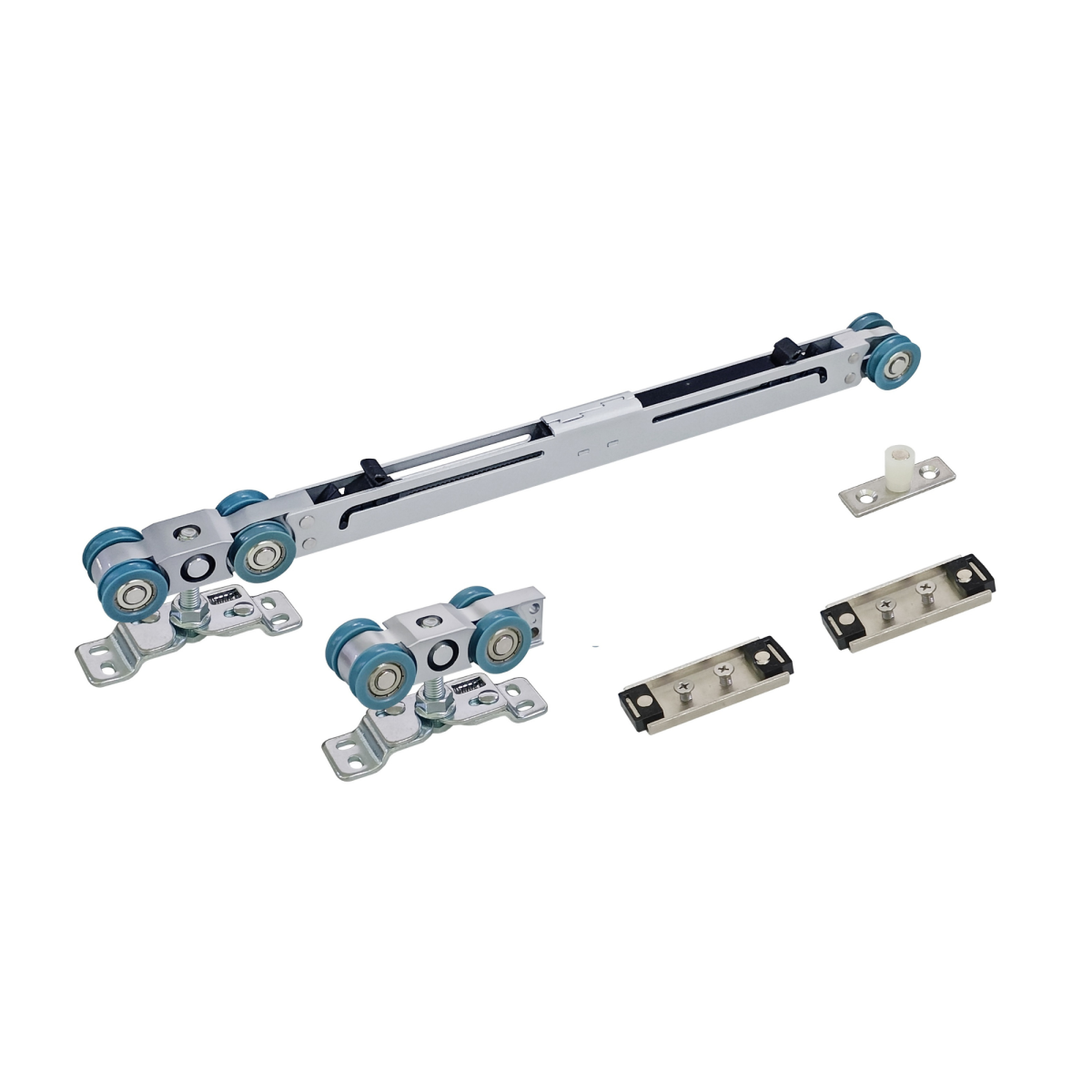 Kit de ruedas bidireccional Modelo 7000FB para puertas correderas de madera de hasta 120 kg con sistema de cierre suave Soft Closing y ruedas de nylon con rodamientos de precisión