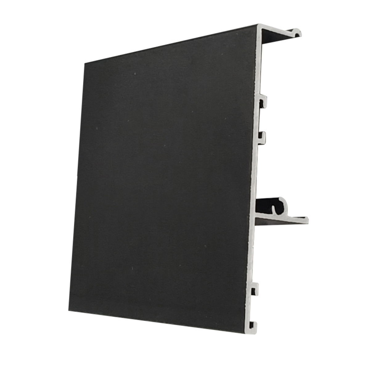 Tapa frontal de aluminio Modelo 1204 para guías de puertas correderas de hasta 80 kg. Acabado negro